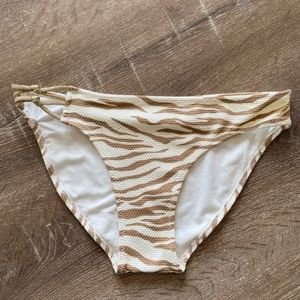 AERIE NWOT tiger stripe animal print gold strappy pique bikini mid rise xs